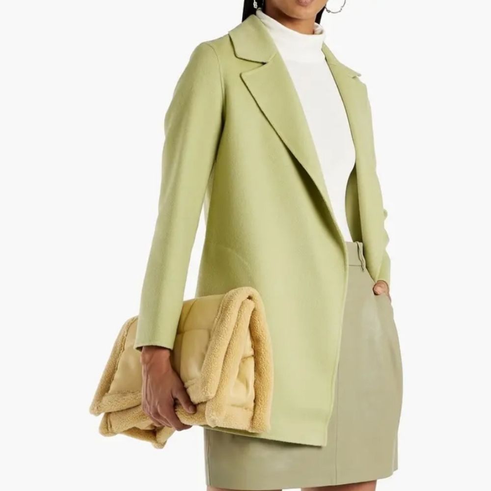 THEORY Clairene Women's Jacket Coat Sz PETITE Pale Lime WOOL + CASHMERE